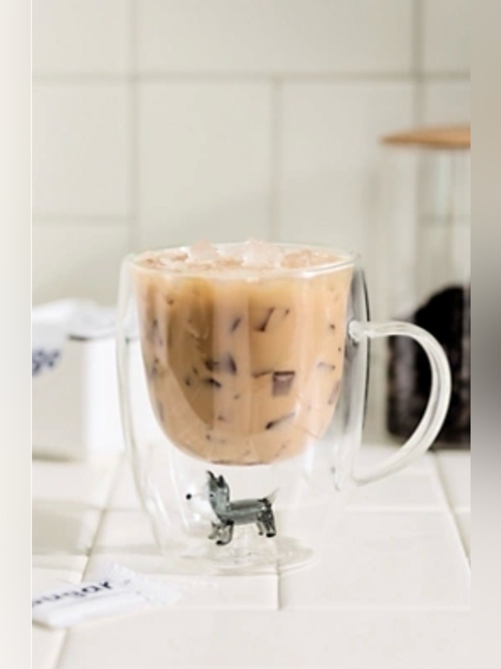 ANTHROPOLOGIE Double-Wall Mug Black and White Dog $22 Retail NEW